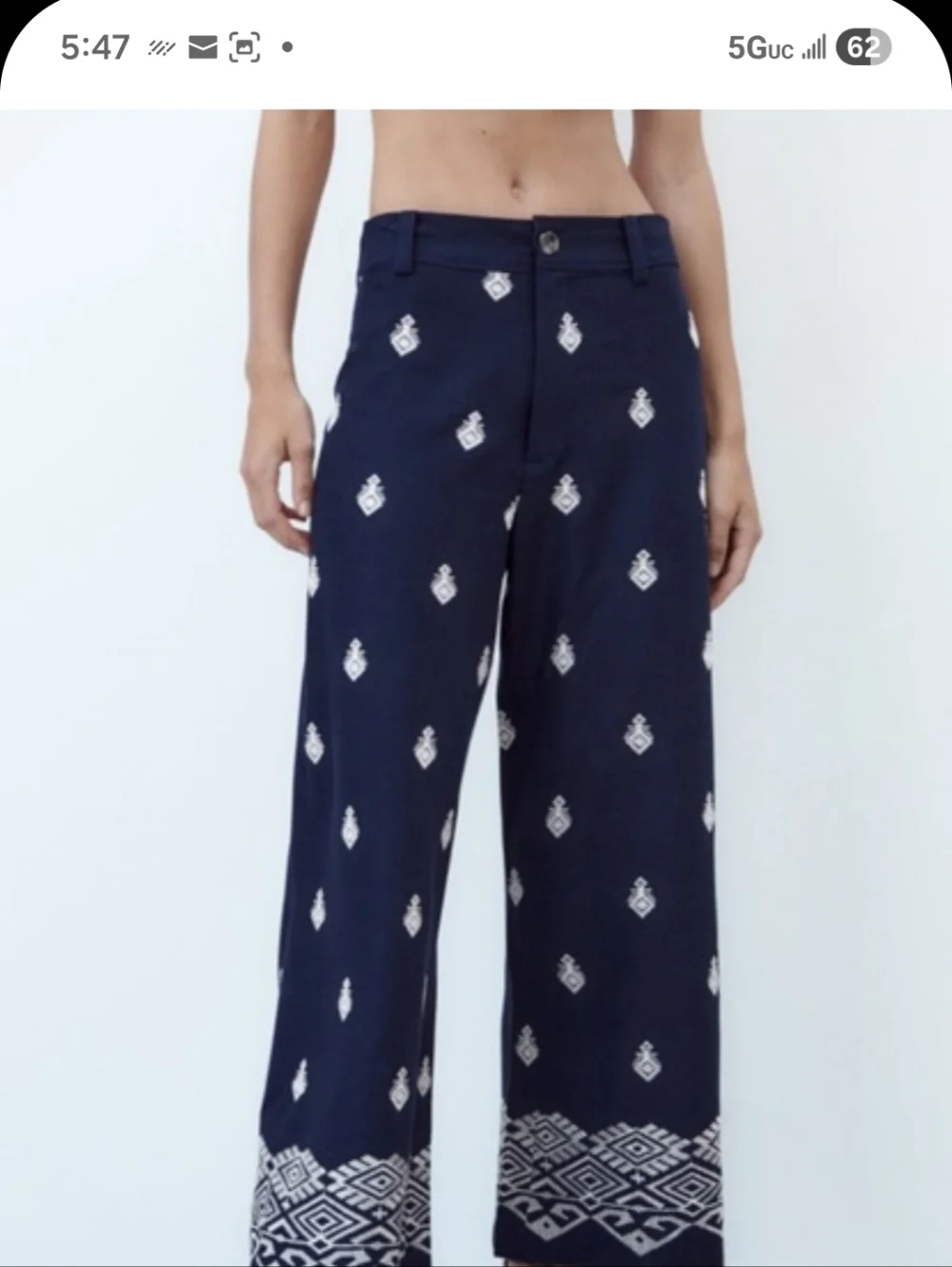 NWOT Zara Navy Blue Wide Leg Pants With Embroidery Size XS